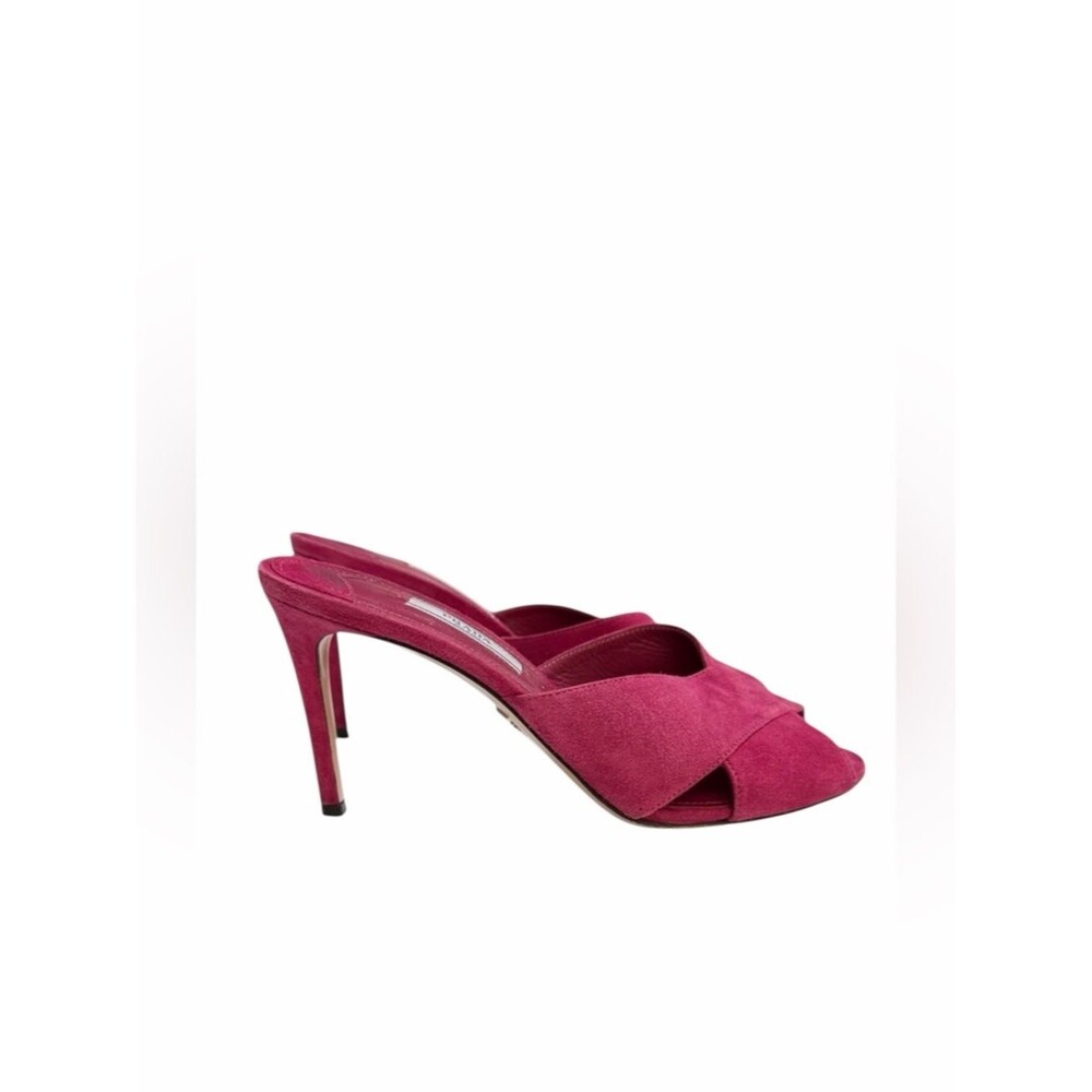 Prada Fuchsia Suede Crisscross Heeled Mules Size 37